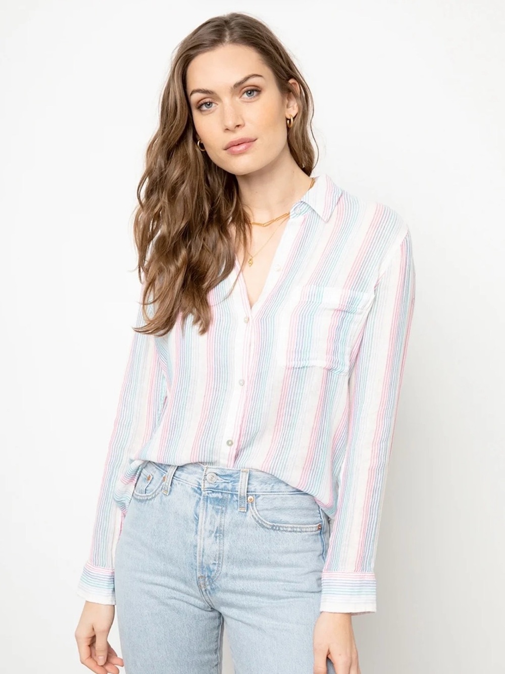 Rails” Ellis” Iris Stripe Button Down Shirt Pastel Rainbow XS EUC